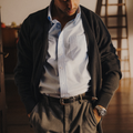 Vintage Fit Cardigan in Solid Navy — styled product view