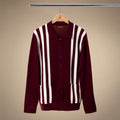 Vintage Stripe Polo Cardigan in Burgundy and Cream Stripe — front product view
