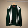 Vintage Stripe Polo Cardigan in Green and Cream Stripe — front product view