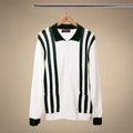 Vintage Stripe Polo Cardigan in Vintage White and Forest Stripe — front product view
