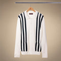 Vintage Stripe Polo Cardigan in Vintage White and Oceana Stripe — front product view