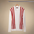 Vintage Stripe Polo Cardigan in Vintage White and Red Stripe — front product view