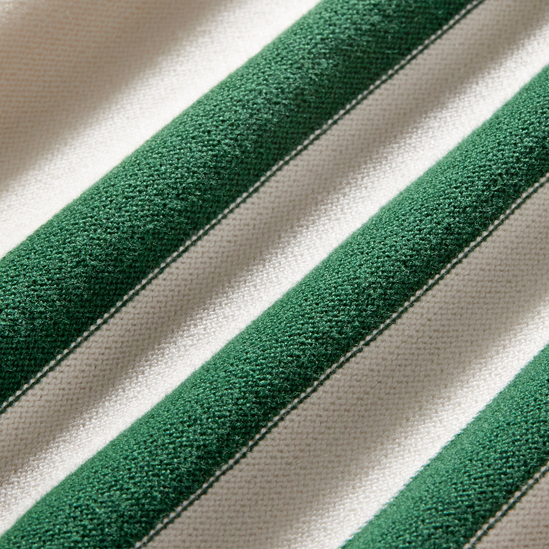 Vintage Stripe Polo Cardigan in Vintage White and Forest Stripe — fabric detail