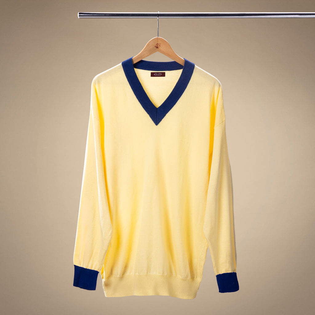Vintage V-Neck Sweater in Vintage Yellow — hanger product view