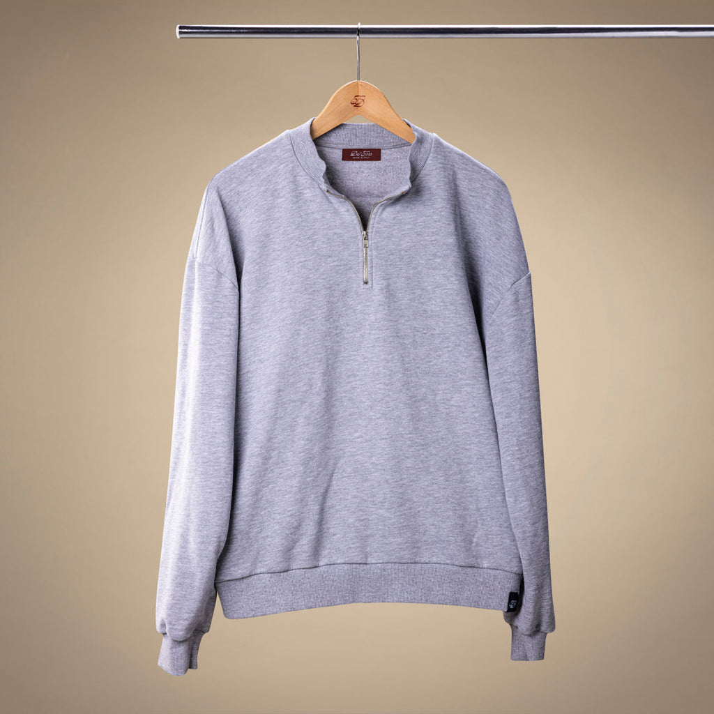 Vintage Zip Crewneck Sweatshirt in Heather Grey — front product view