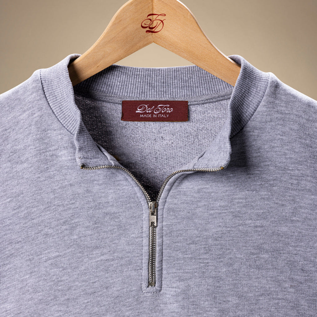 Vintage Zip Crewneck Sweatshirt in Heather Grey — garment detail