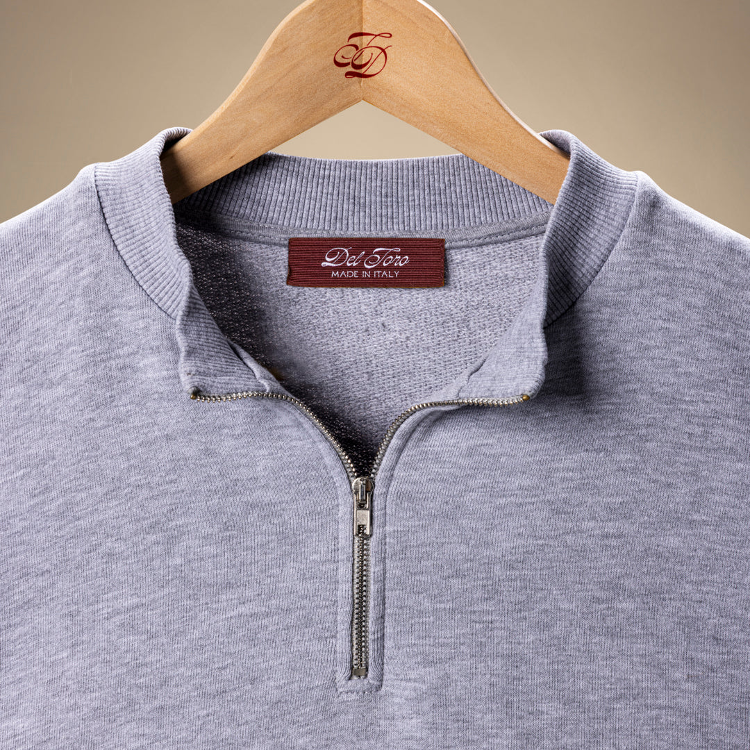 Vintage Zip Crewneck Sweatshirt in Heather Grey — garment detail