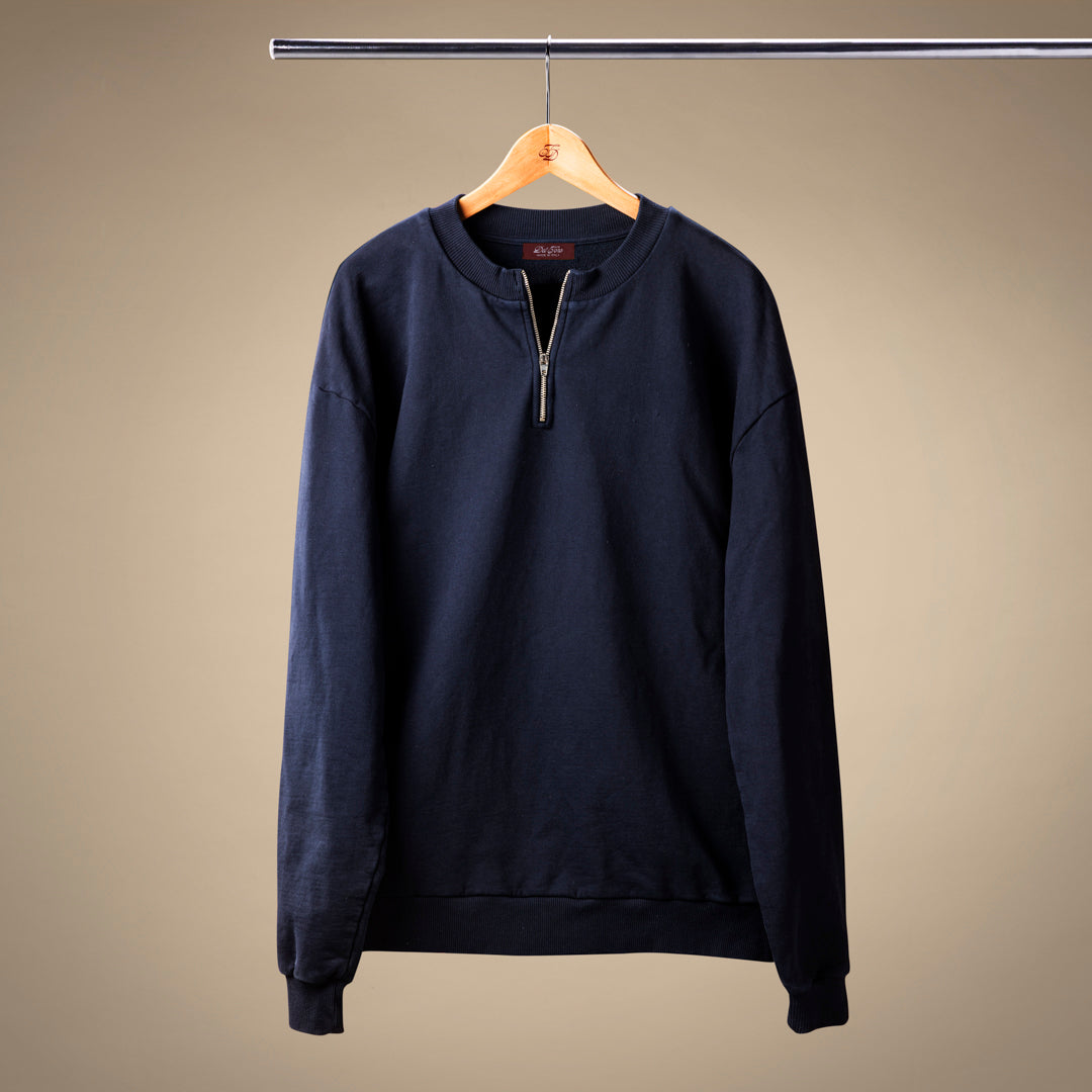 Vintage Zip Crewneck Sweatshirt in Navy — front product view