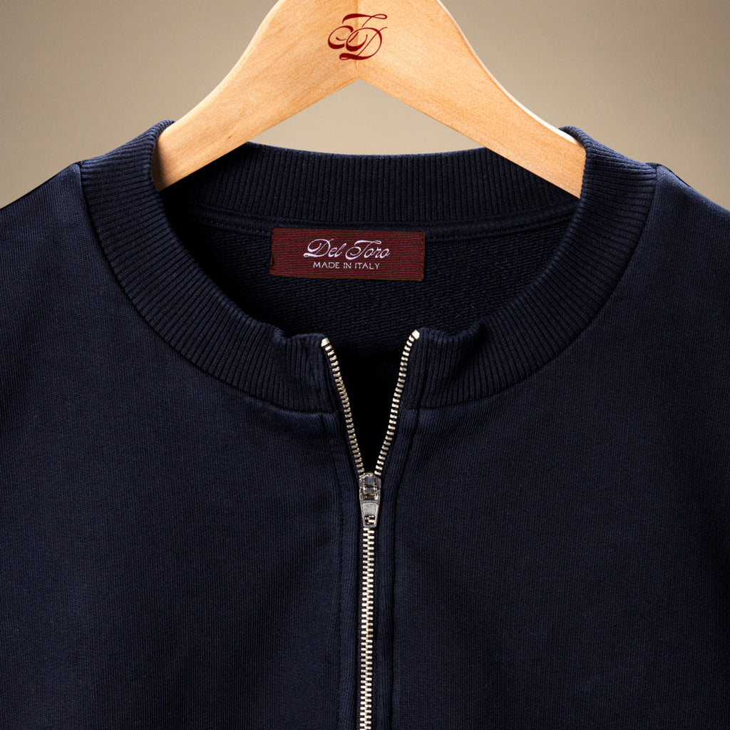 Vintage Zip Crewneck Sweatshirt in Navy — garment detail