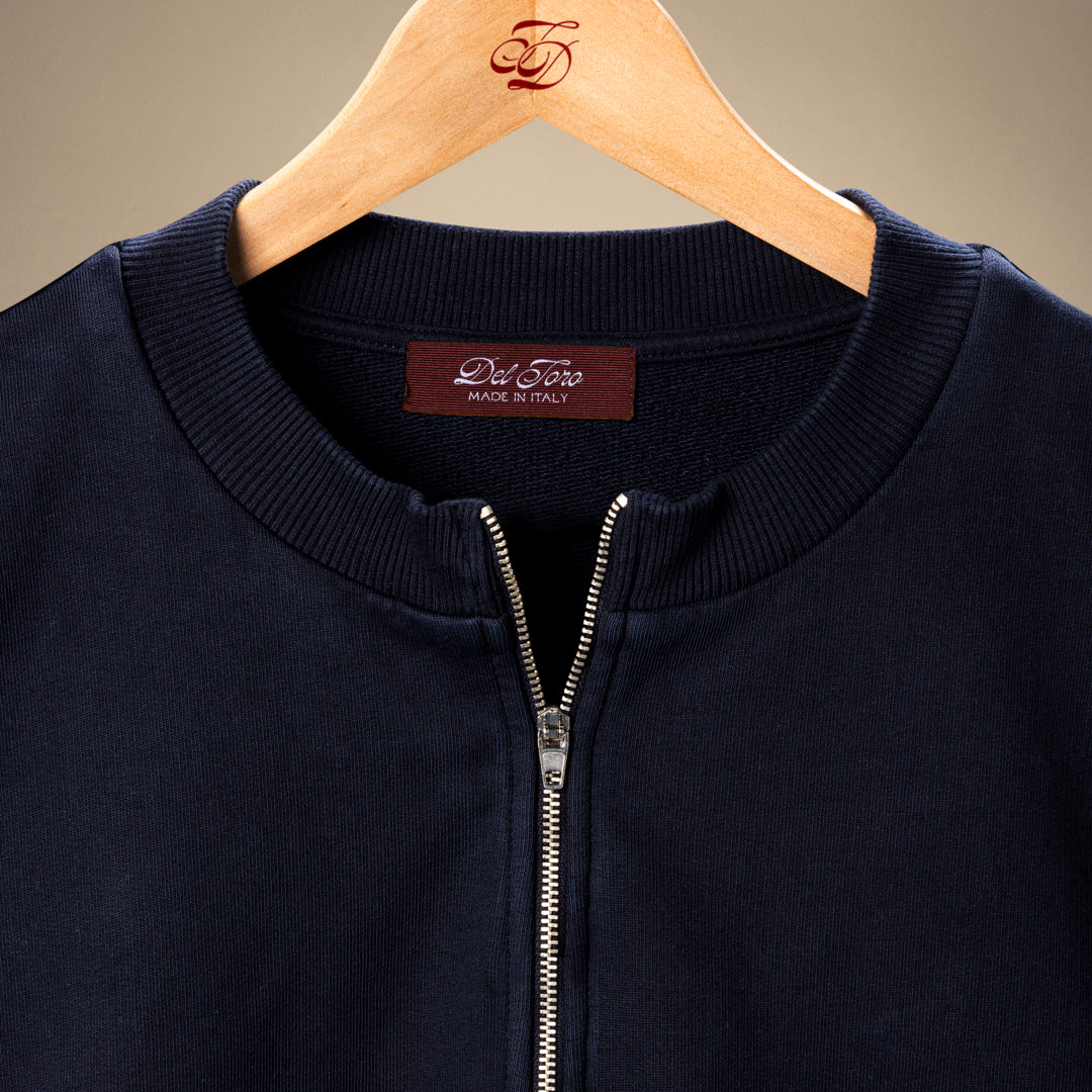 Vintage Zip Crewneck Sweatshirt in Navy — garment detail