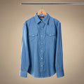 Western Shirt in Light Blue Pinstripe — front product view