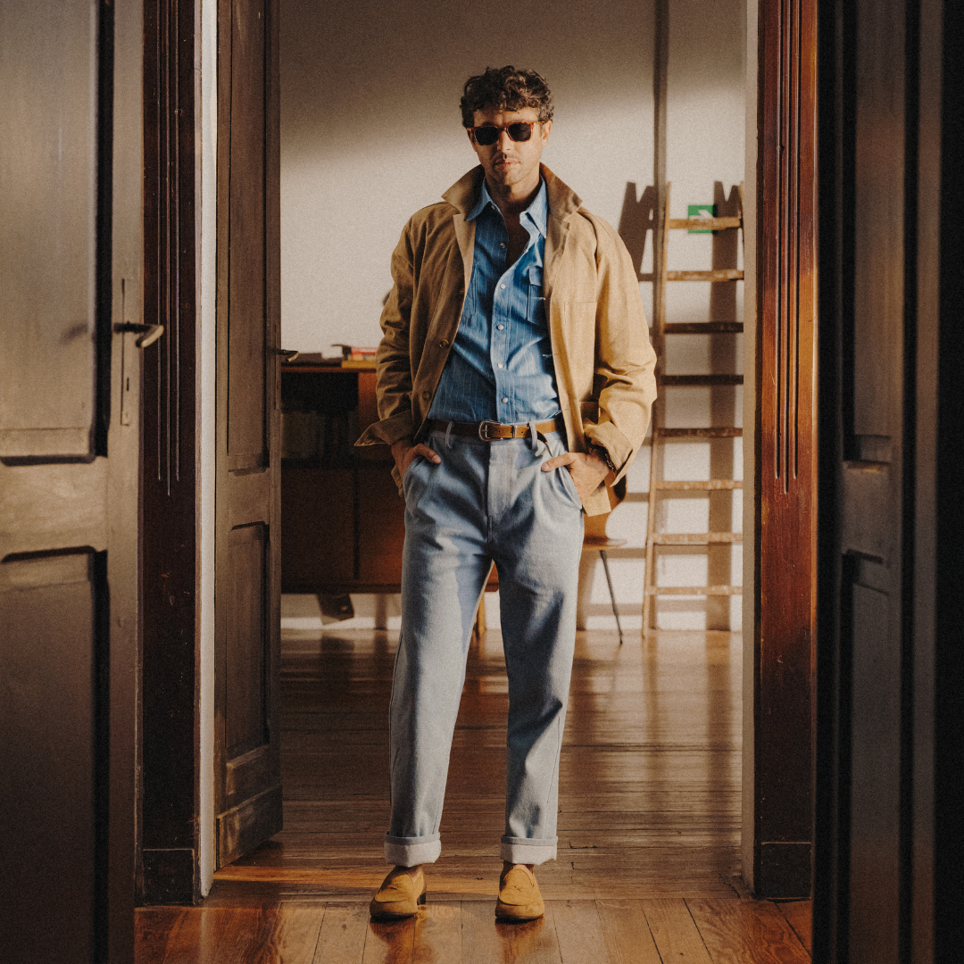 Loafer Jacket in Tobacco — styled outfit view