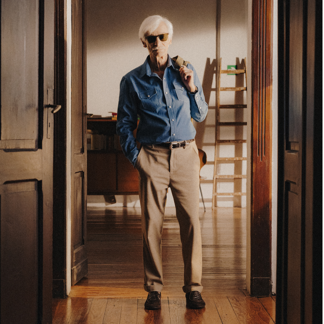 Western Shirt in Solid Blue — lifestyle styling