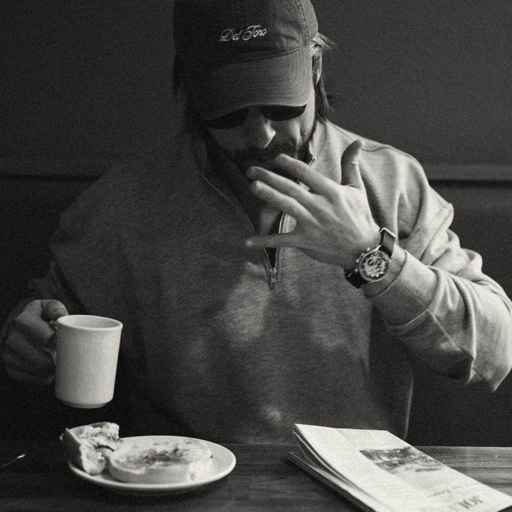 Vintage Zip Crewneck Sweatshirt in Heather Grey — styled studio view