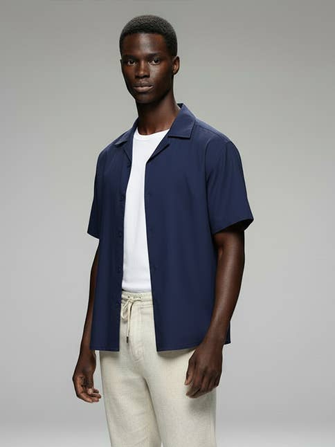 Hawk's Bay Linen Blend Shirt — Navy