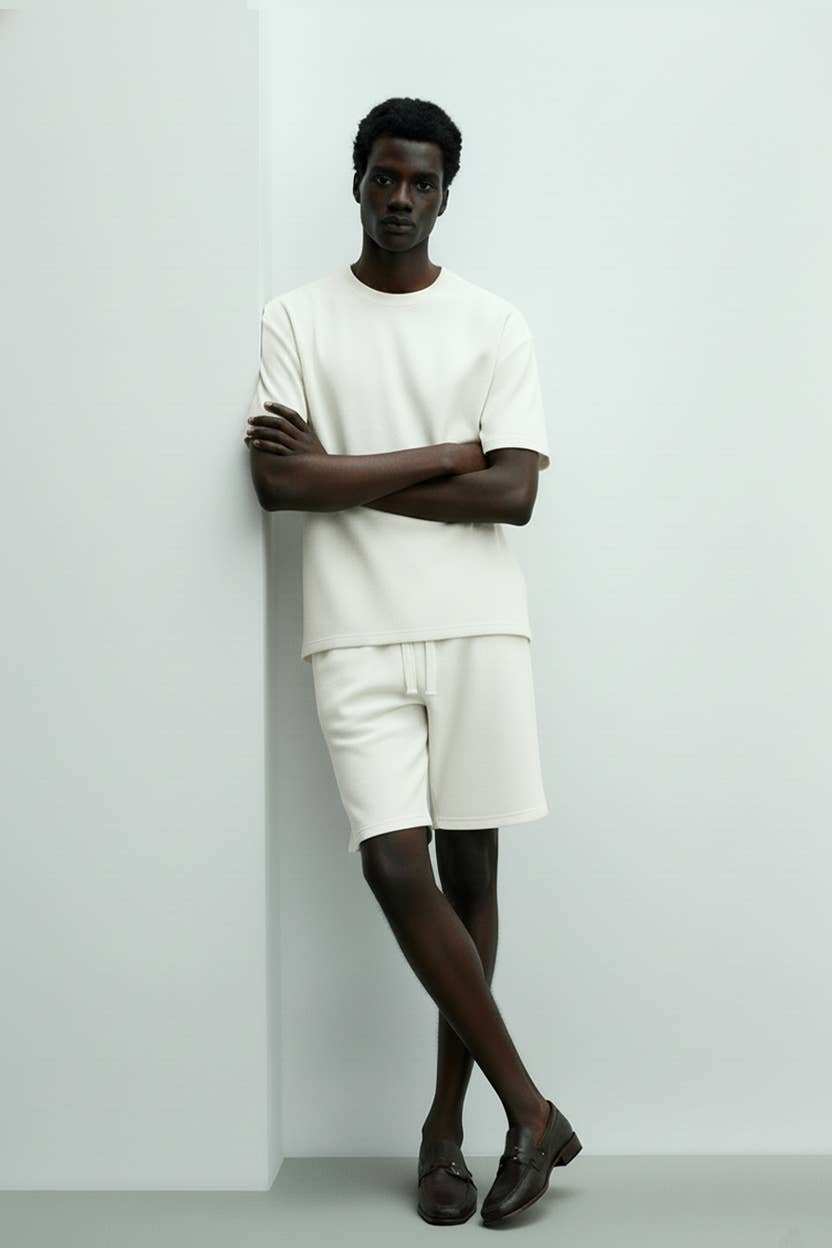 Hawk's Bay Textured Tee and Short Set — Bone